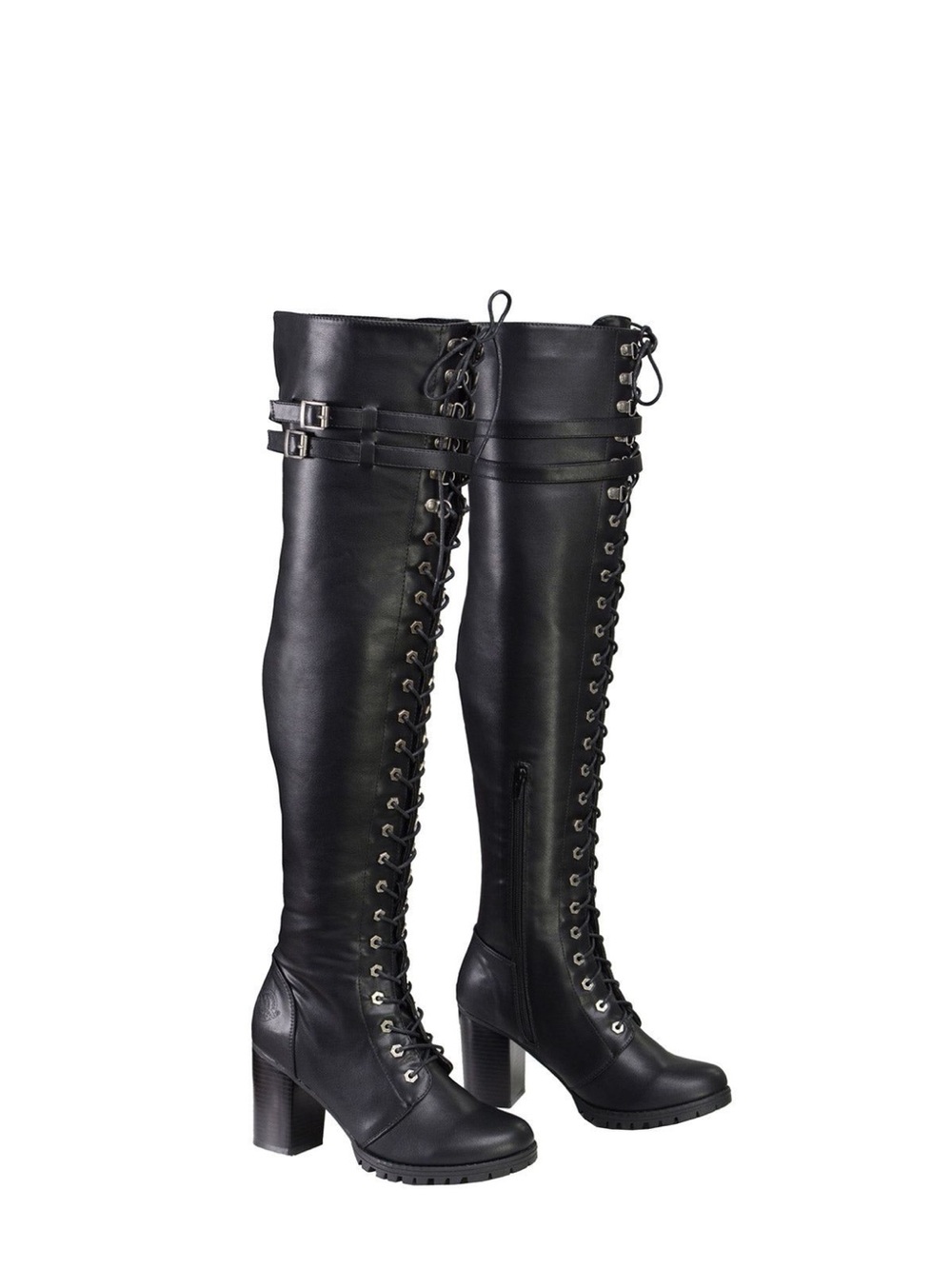 Black Lace-Up Over-the-Knee Heeled Boots Gothic Bikercore Dominatrix